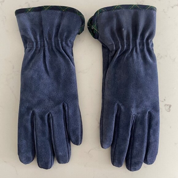 Charter Collection Vtg Fleece Lined Acrylic Gloves Tartan Trim Blue Grn Sz M - Picture 2 of 10